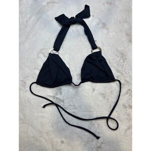 L*Space Triangle Bikini Top Womens Small Black Excellent Gold Ring Halter Tie